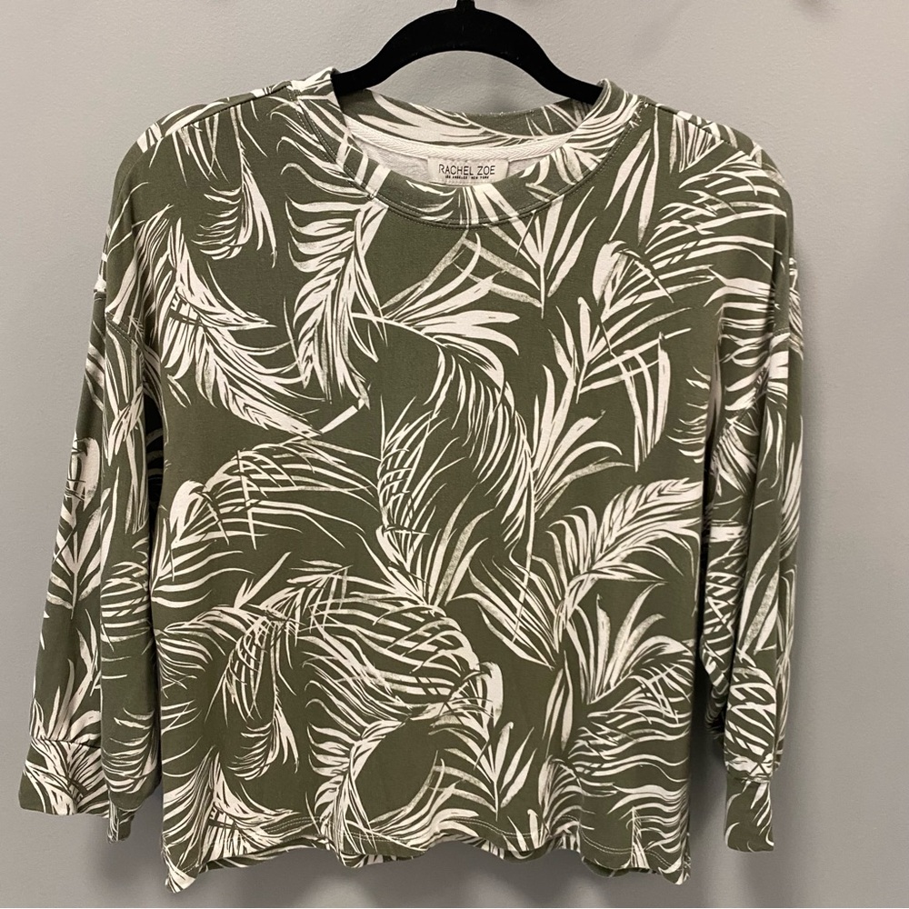 Rachel Zoe woman’s palm leaf pattern, olive top